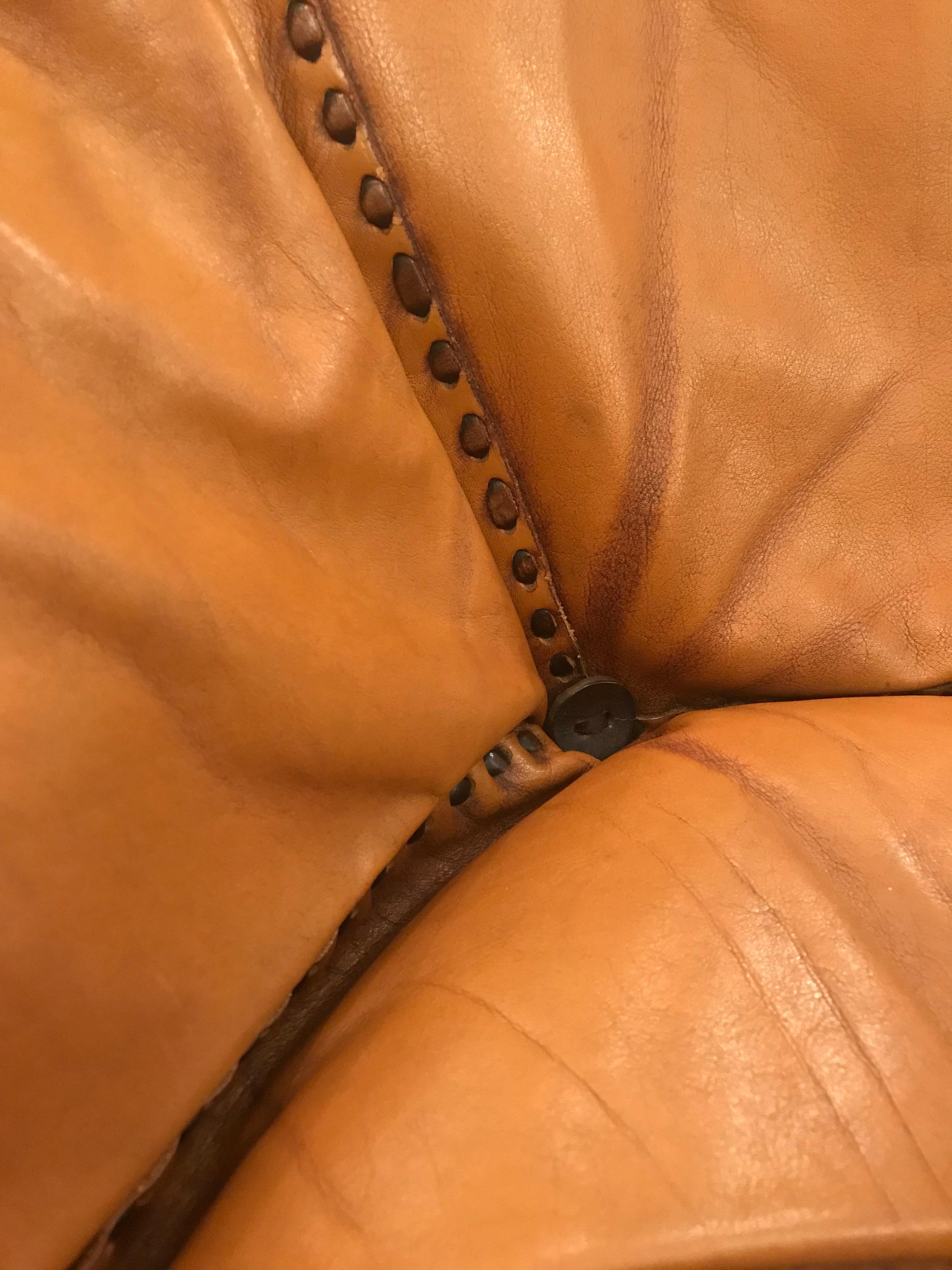 Midcentury Cognac Brown Leather Sofa For Sale 2