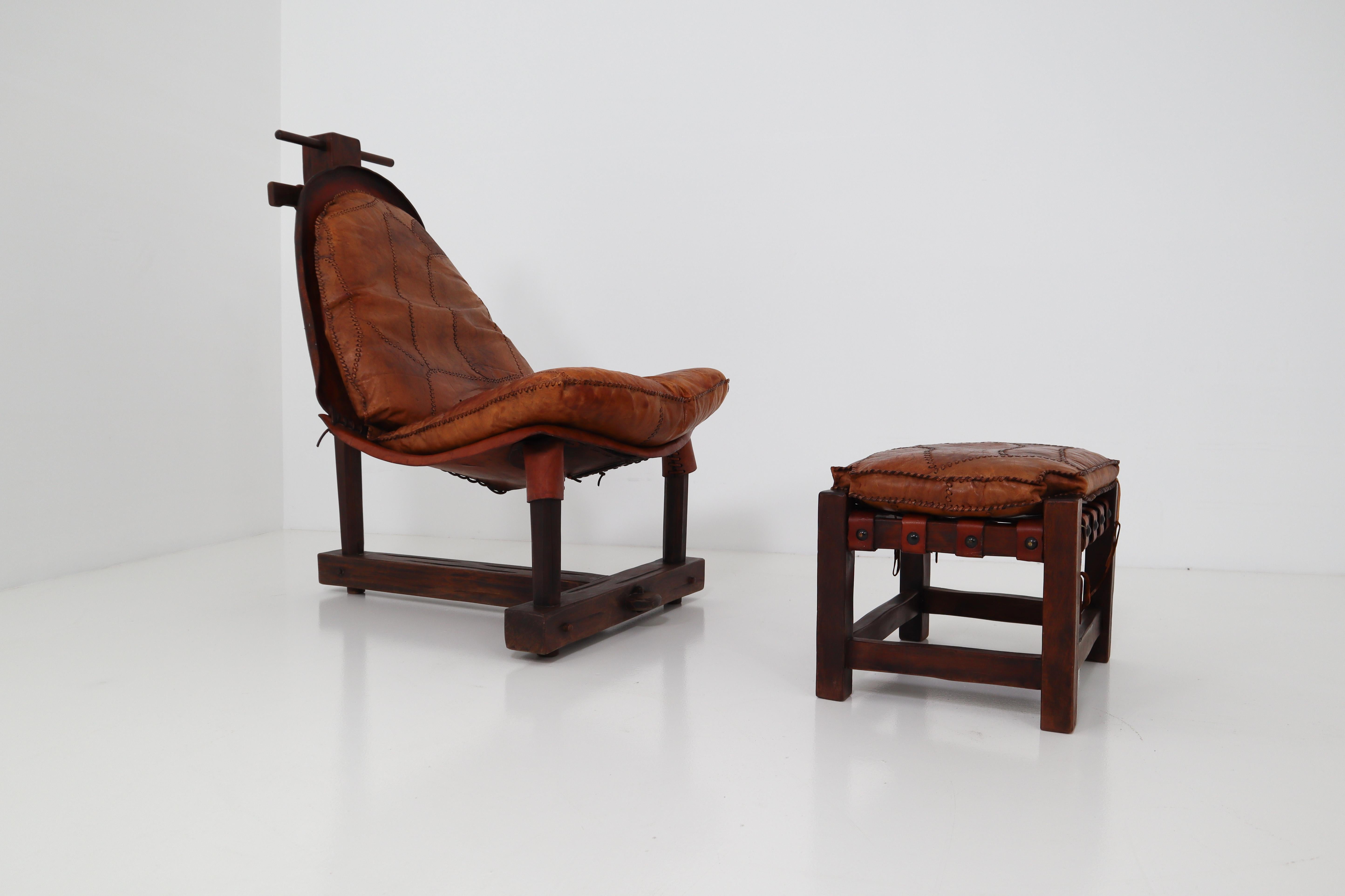 Midcentury Cognac Leather Chair and Ottoman, Brazil, 1960s 4