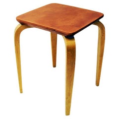 Midcentury Cognac Leather Top Stool by G A Berg 1940s Sweden