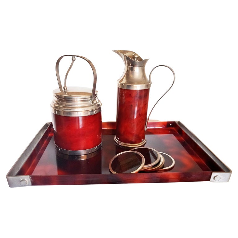 Cocktail Set Ice Bucket, Thermos Coaster and Tray Lucite Barware