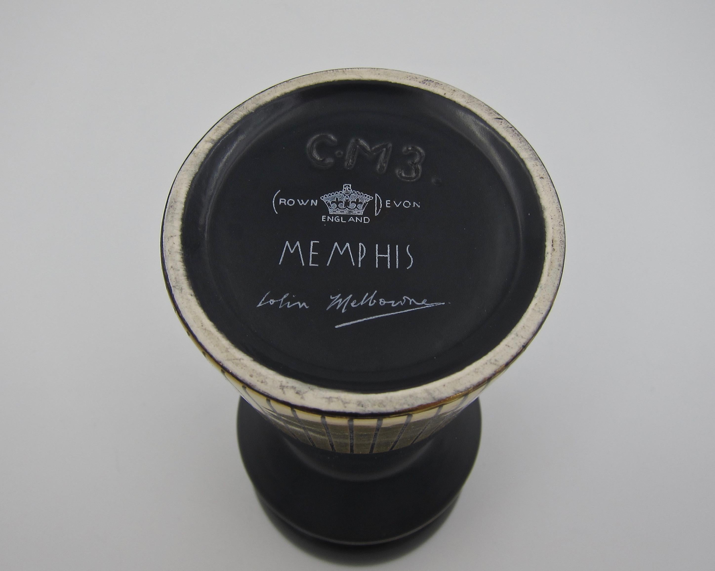 Ceramic English Black and Gold Memphis Vase by Colin Melbourne for Crown Devon