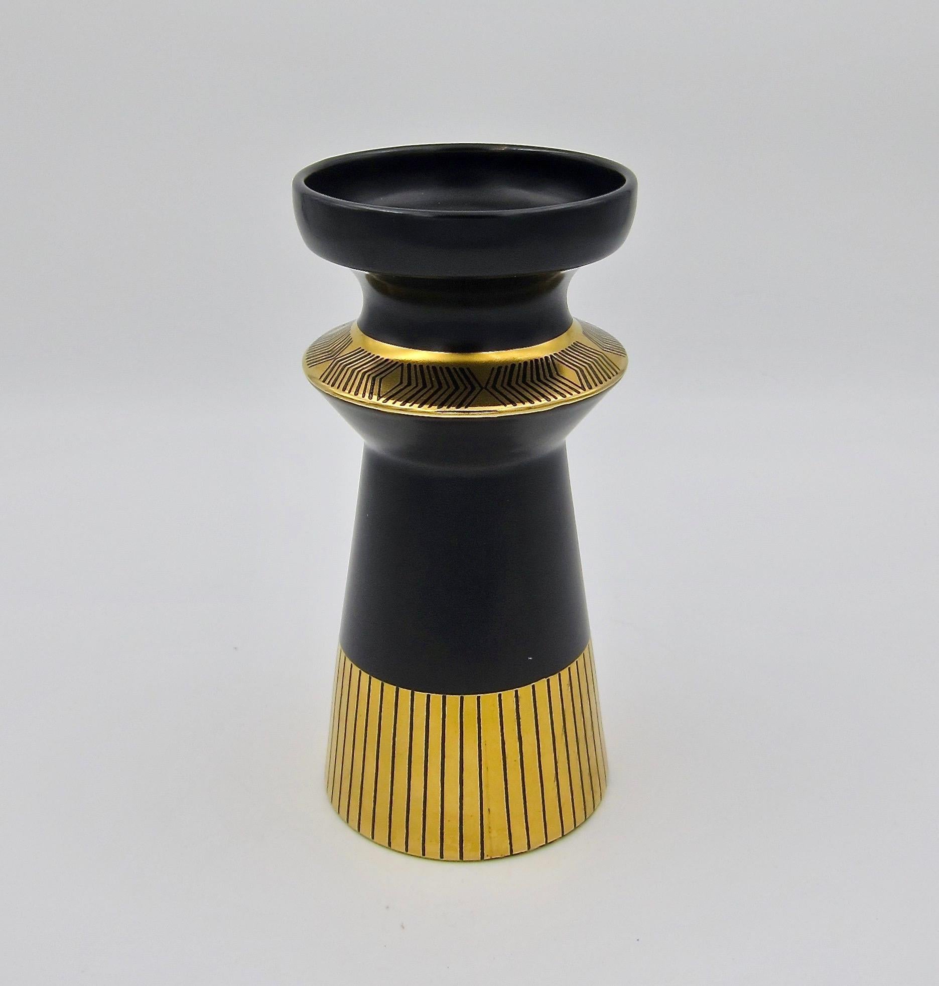 Mid-Century Modern English Black and Gold Memphis Vase by Colin Melbourne for Crown Devon