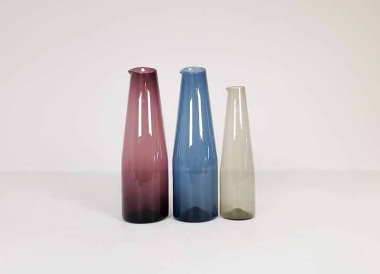 Midcentury Collection of 3 Bird Carafes Iittala Timo Sarpaneva Finland, 1950s In Good Condition For Sale In Langserud, SE