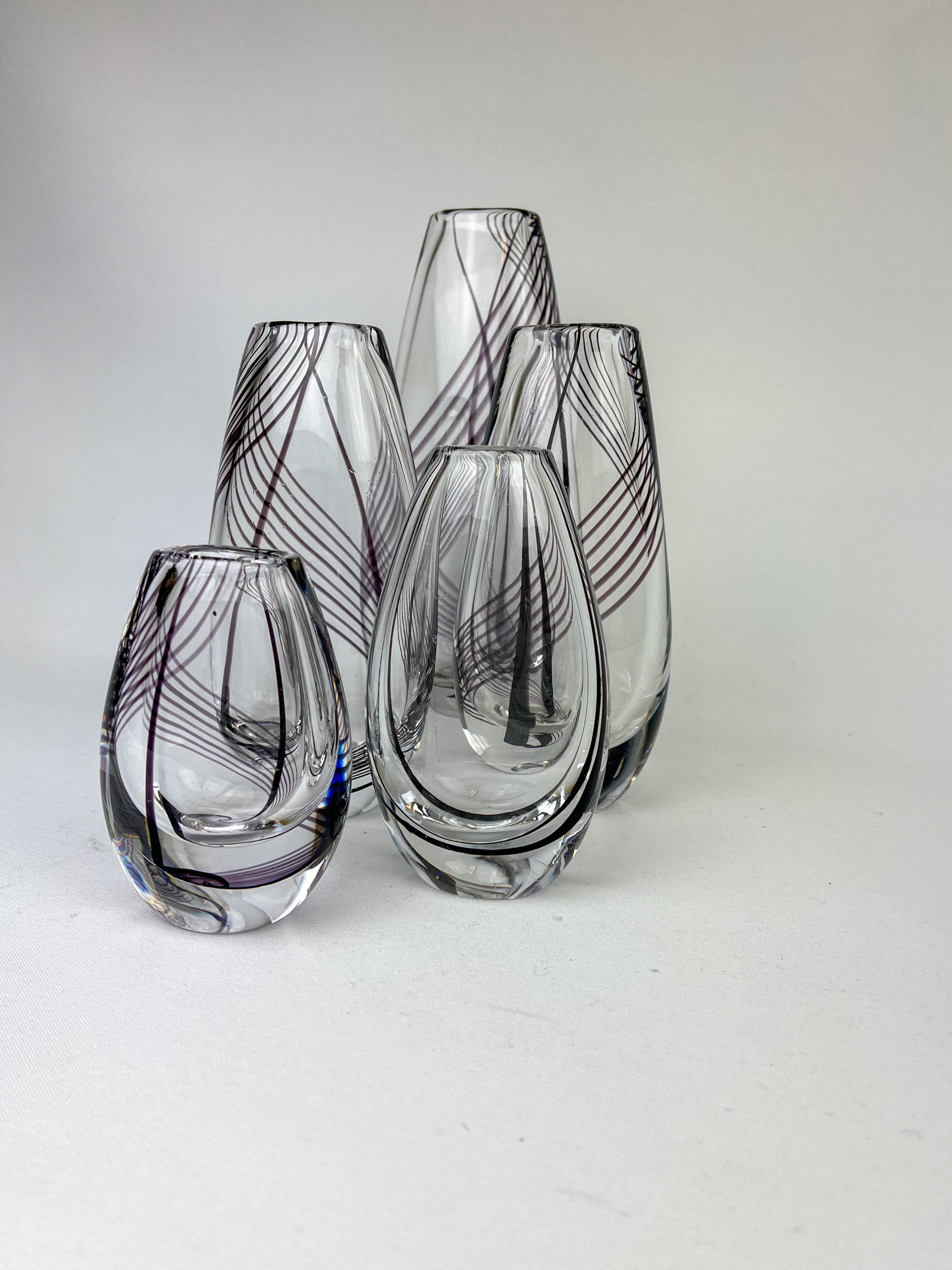 Swedish Midcentury Collection of Art Glass Vases by Vicke Lindstrand for Kosta Sweden For Sale