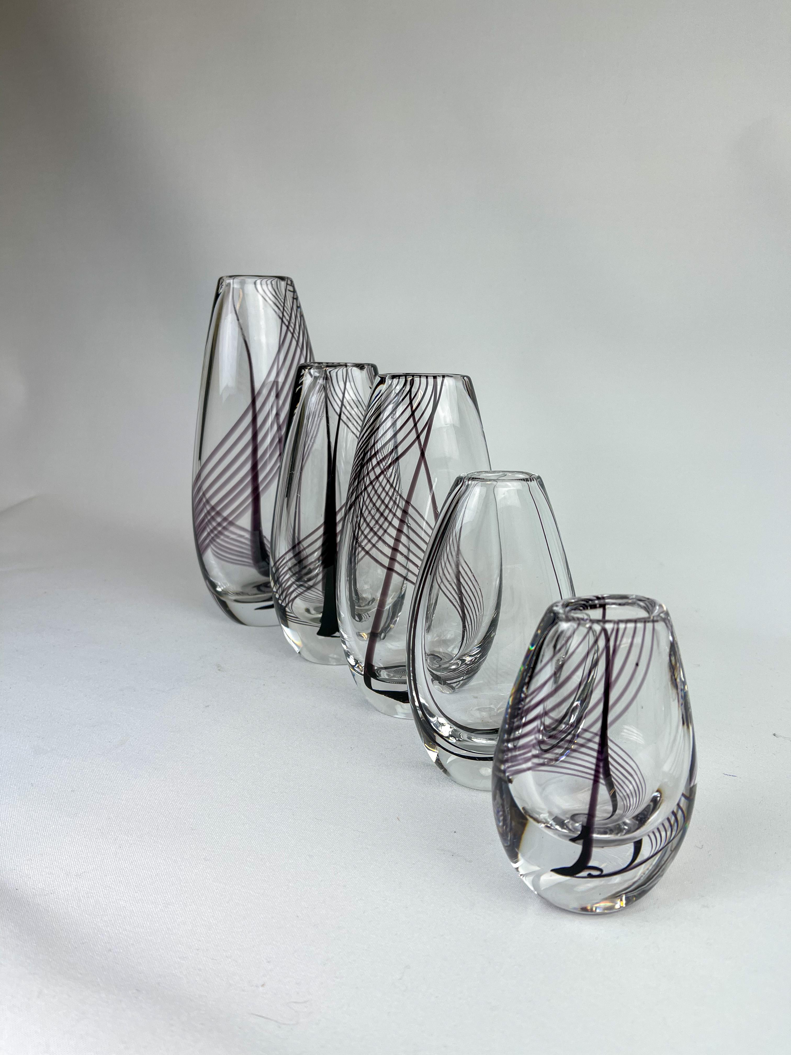 Midcentury Collection of Art Glass Vases by Vicke Lindstrand for Kosta Sweden In Good Condition For Sale In Hillringsberg, SE