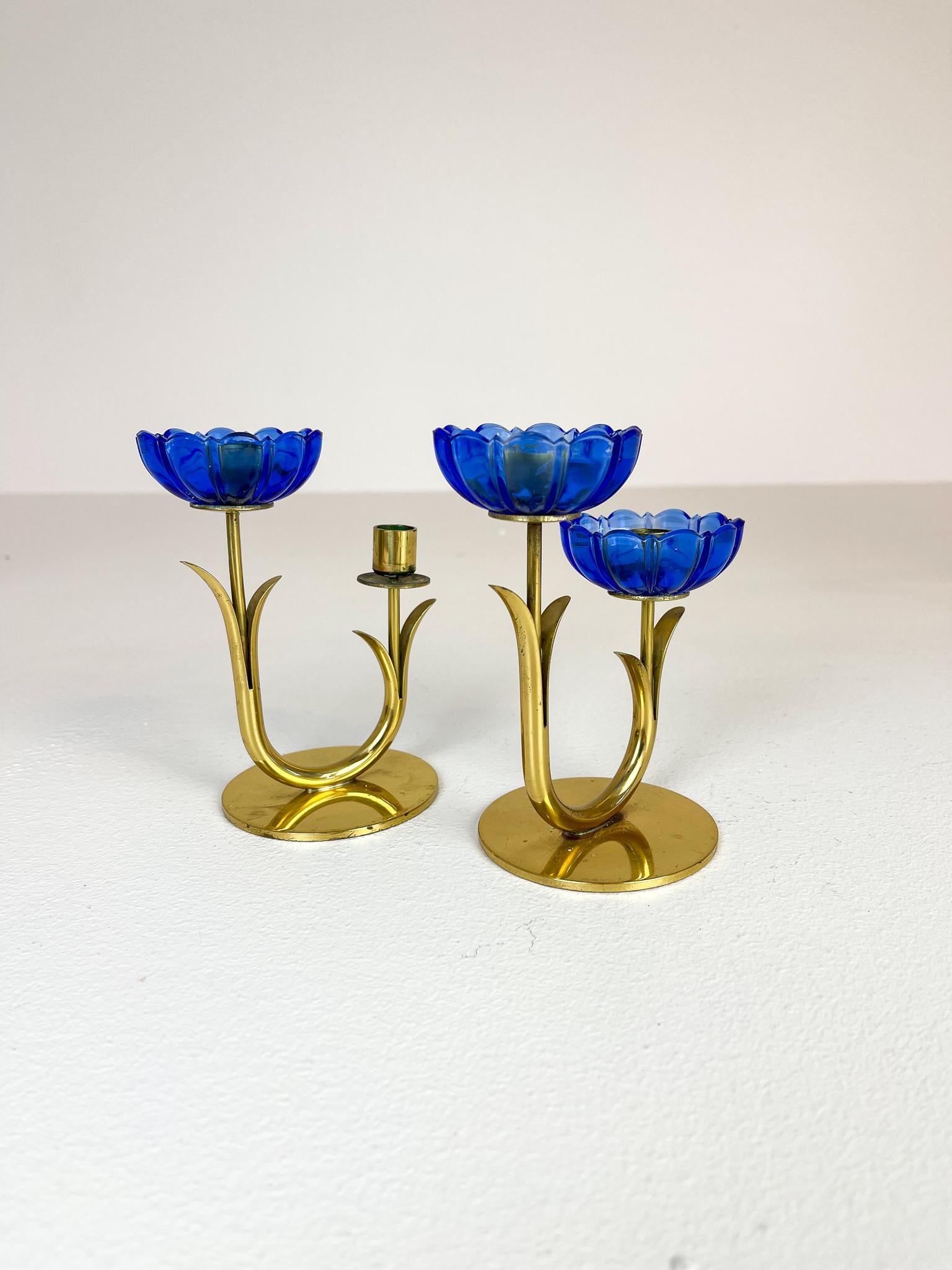Midcentury Collection of Candle Holders Brass Ystad Metall, Sweden 4