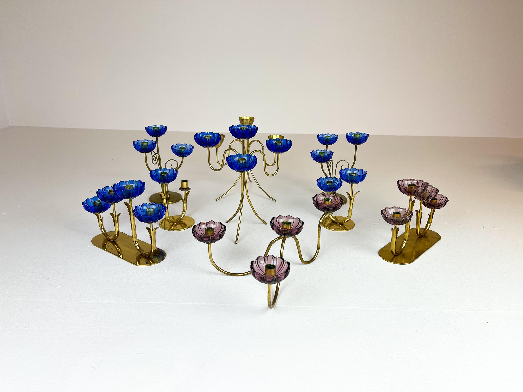Midcentury Collection of Candle Holders Brass Ystad Metall, Sweden In Fair Condition In Hillringsberg, SE