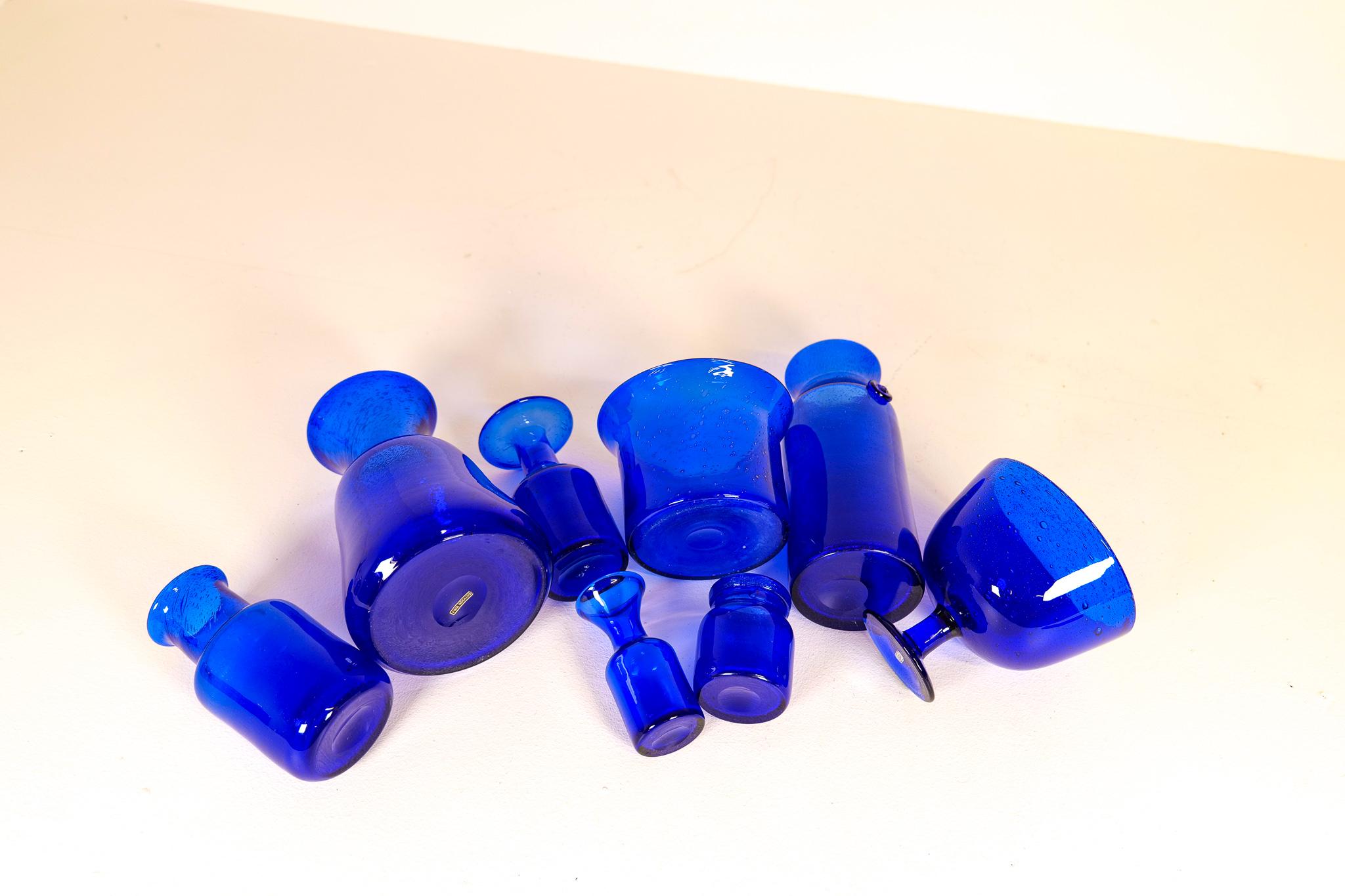 Midcentury Collection of Eight Blue Vases by Erik Hoglund, Sweden, 1960s For Sale 9