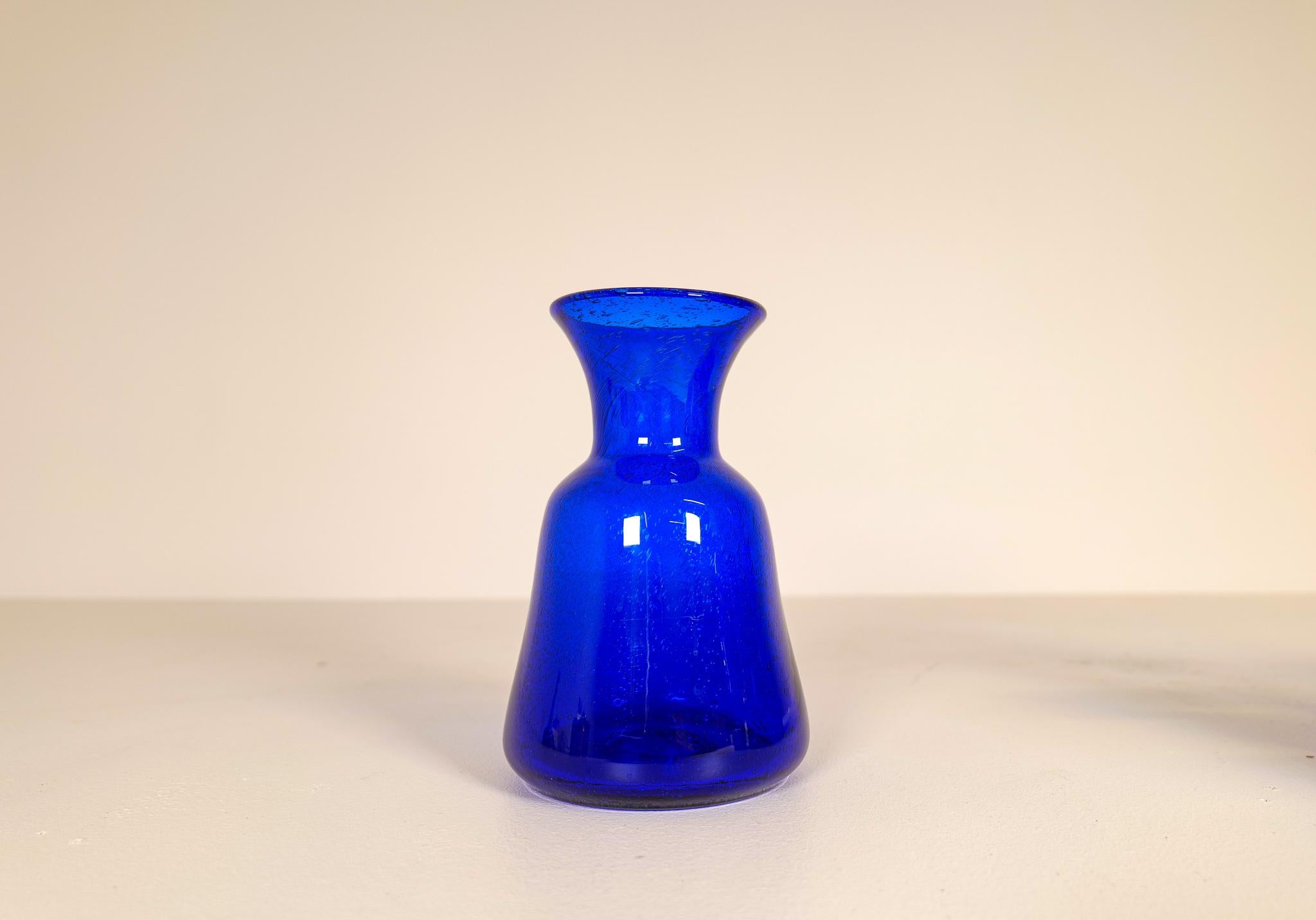 Swedish Midcentury Collection of Eight Blue Vases by Erik Hoglund, Sweden, 1960s For Sale