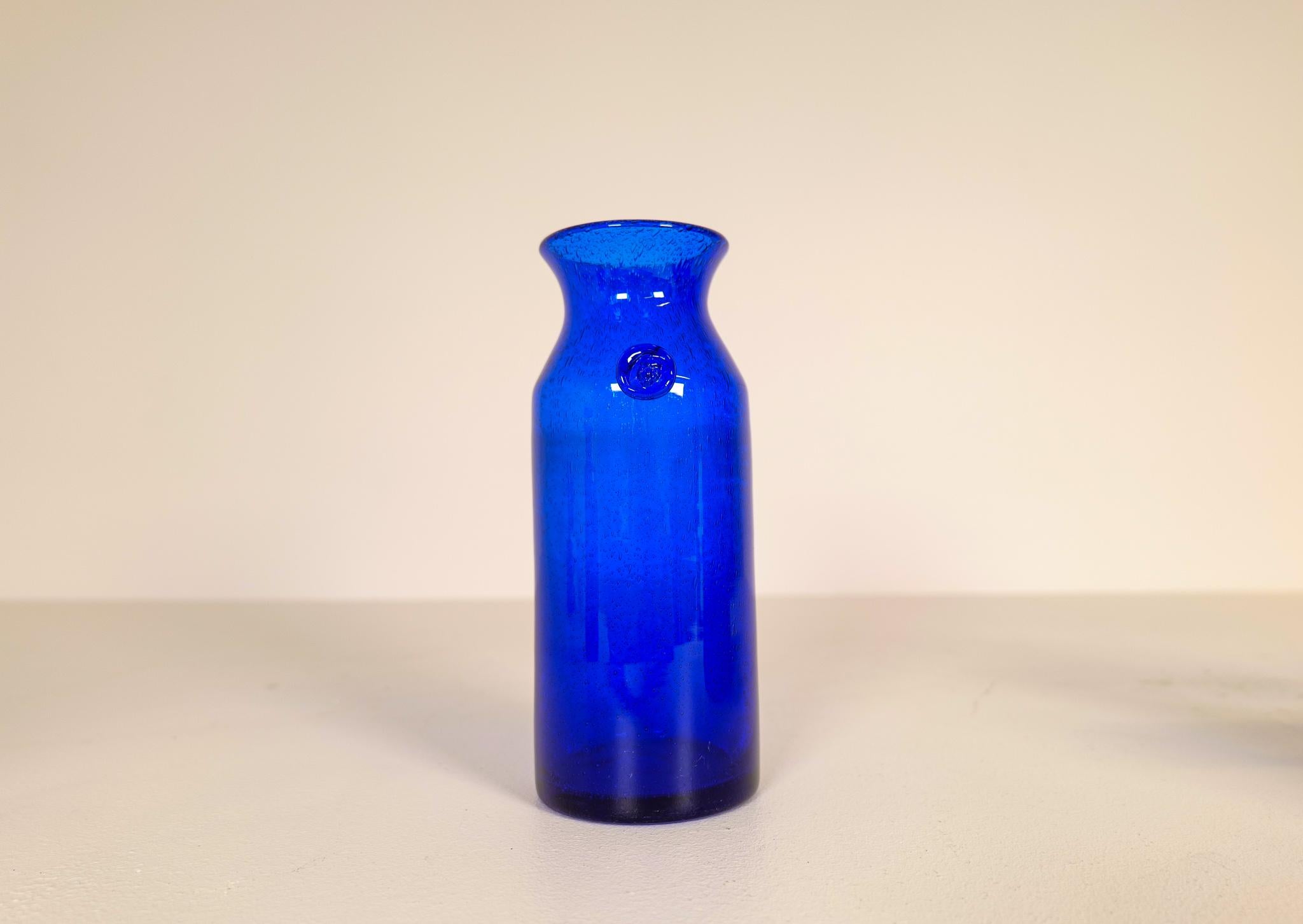 Art Glass Midcentury Collection of Eight Blue Vases by Erik Hoglund, Sweden, 1960s For Sale