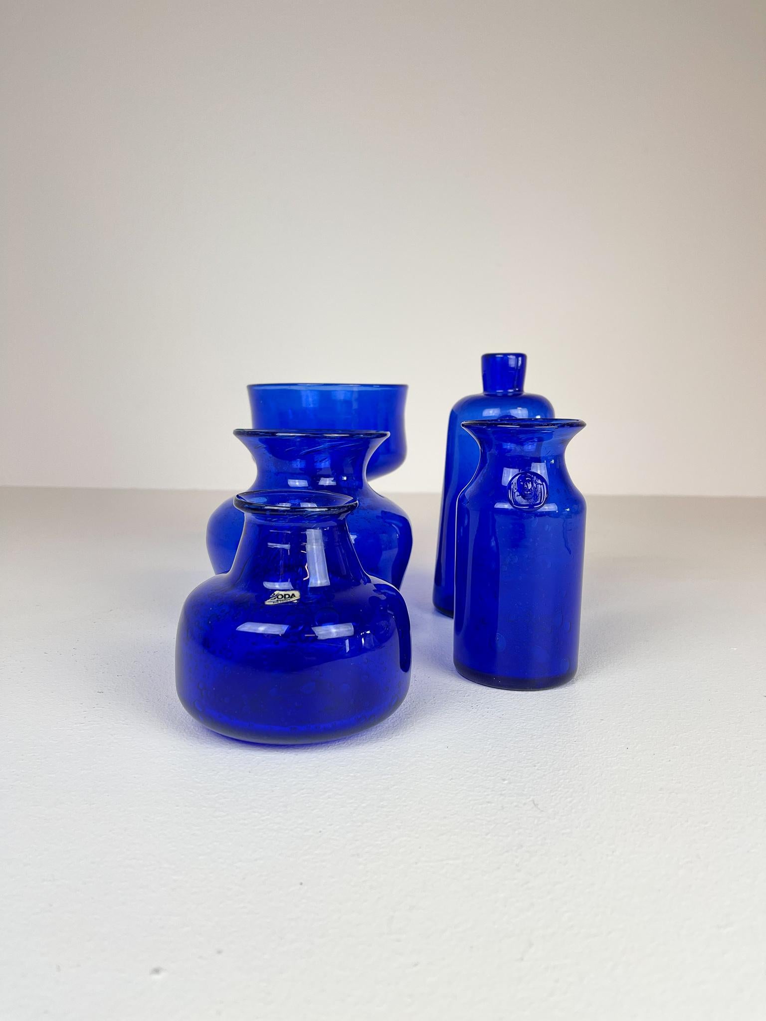 Midcentury Collection of Five Blue Vases by Erik Hoglund, Sweden, 1960s In Good Condition For Sale In Hillringsberg, SE