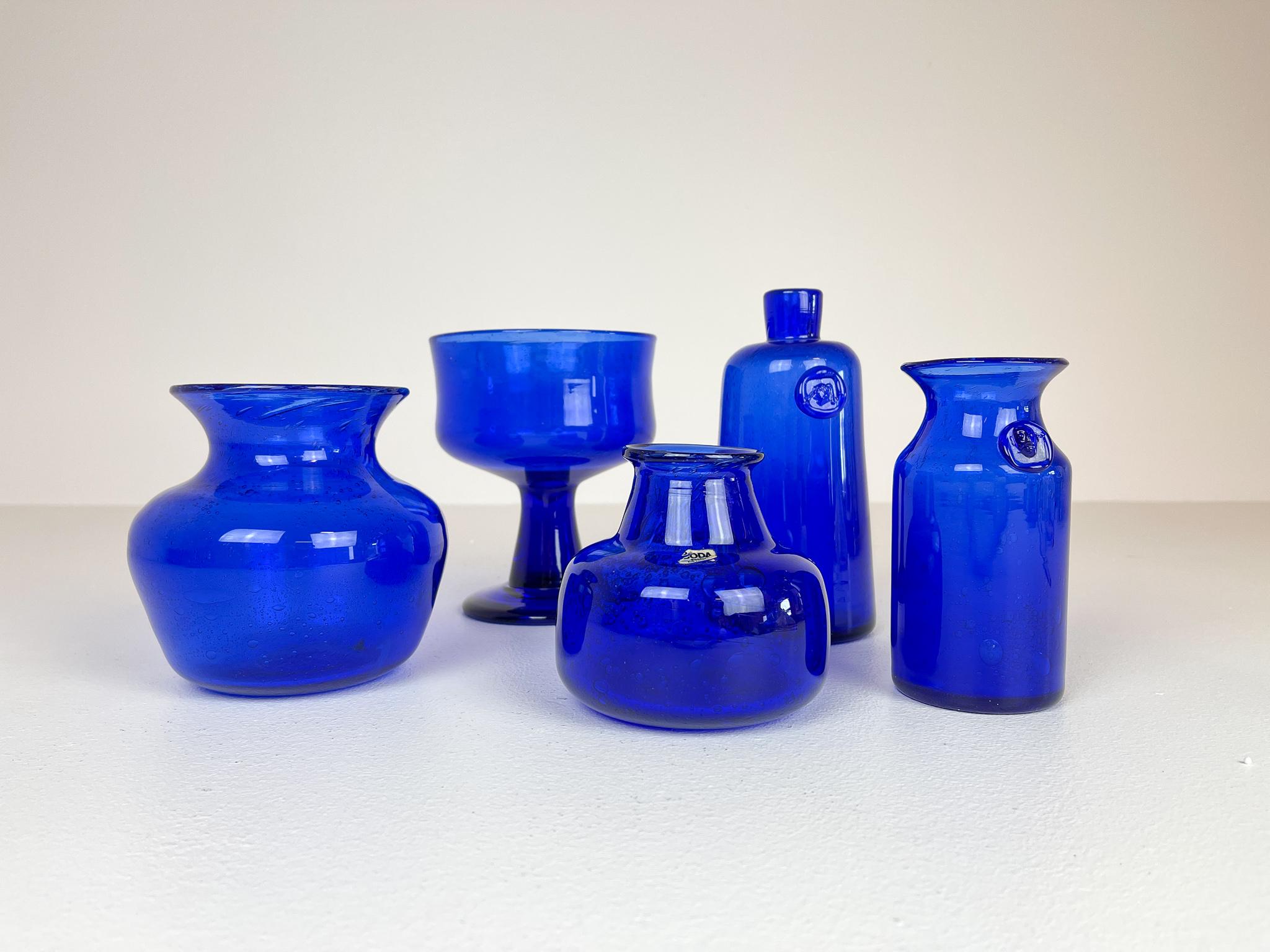 Mid-20th Century Midcentury Collection of Five Blue Vases by Erik Hoglund, Sweden, 1960s For Sale