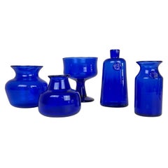 Vintage Midcentury Collection of Five Blue Vases by Erik Hoglund, Sweden, 1960s