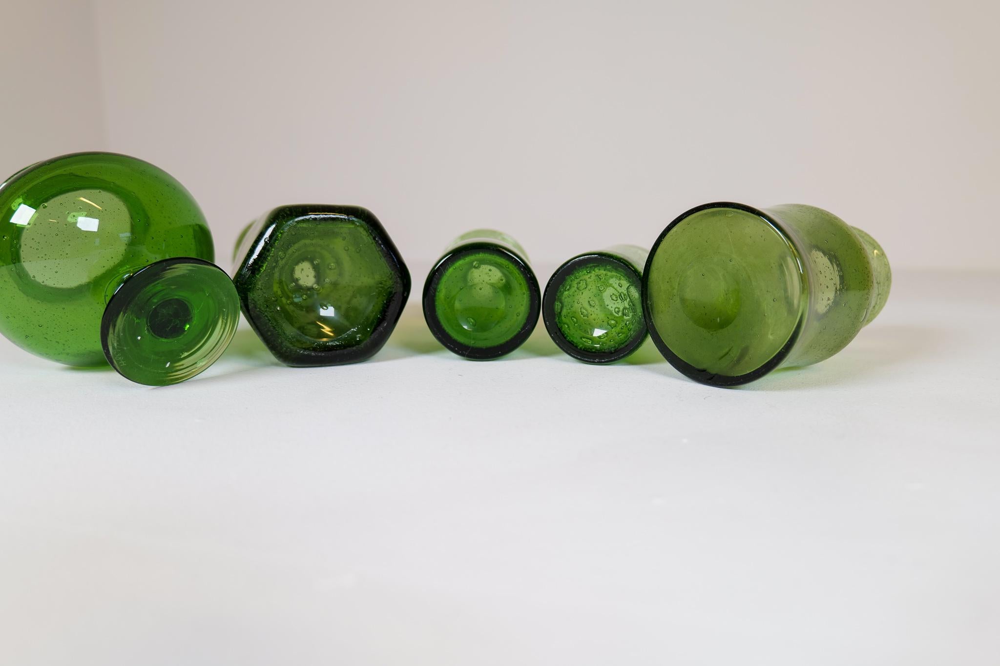 Midcentury Collection of Five Green Vases by Erik Hoglund, Sweden, 1960s 6