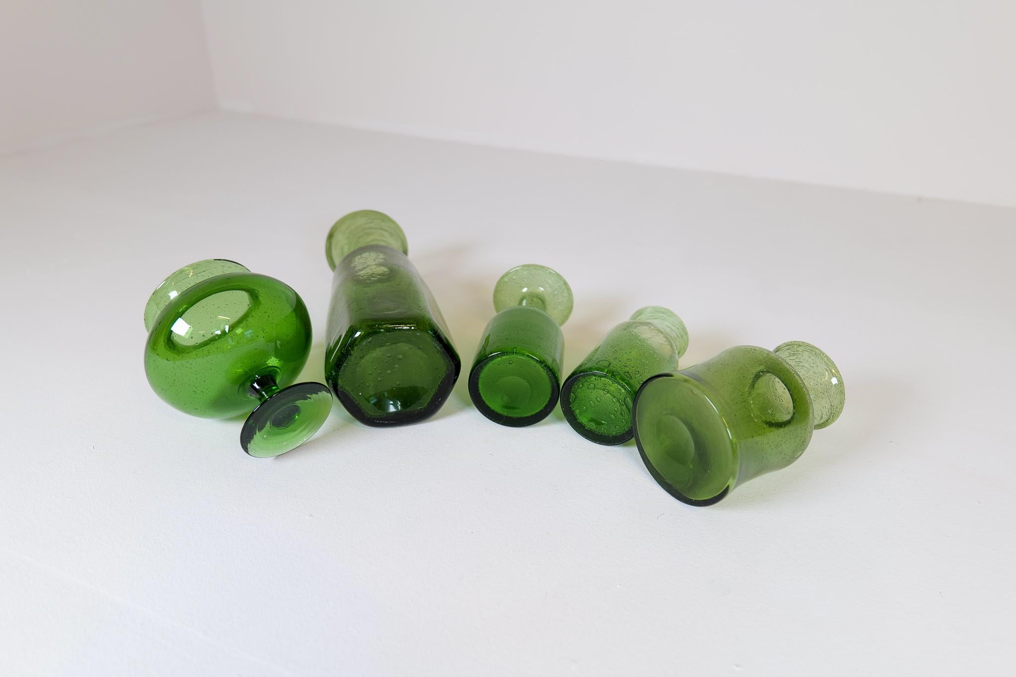 Midcentury Collection of Five Green Vases by Erik Hoglund, Sweden, 1960s 7