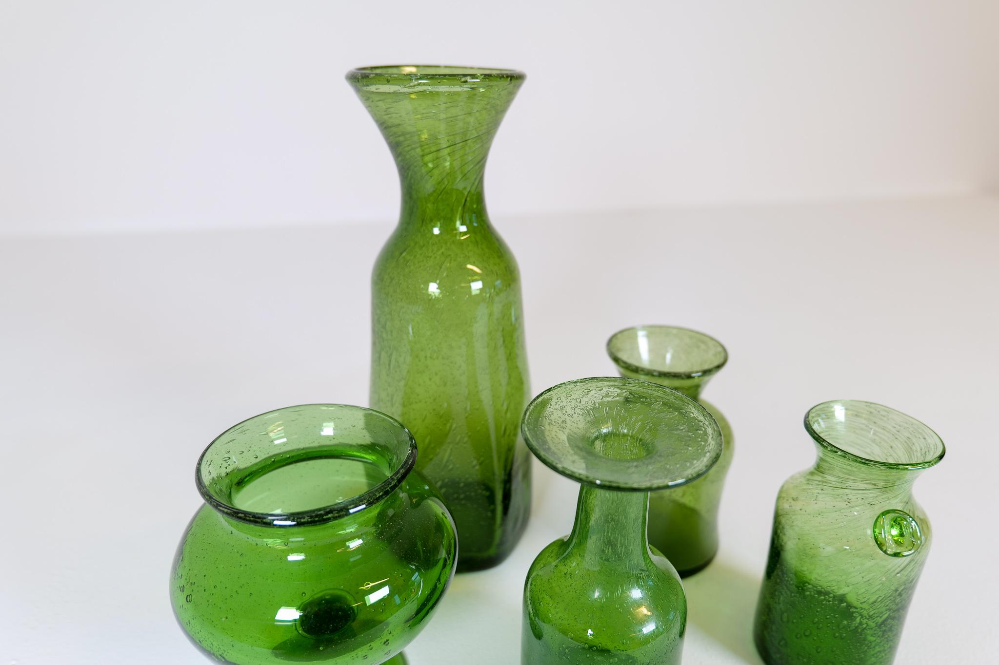 Midcentury Collection of Five Green Vases by Erik Hoglund, Sweden, 1960s In Good Condition In Hillringsberg, SE