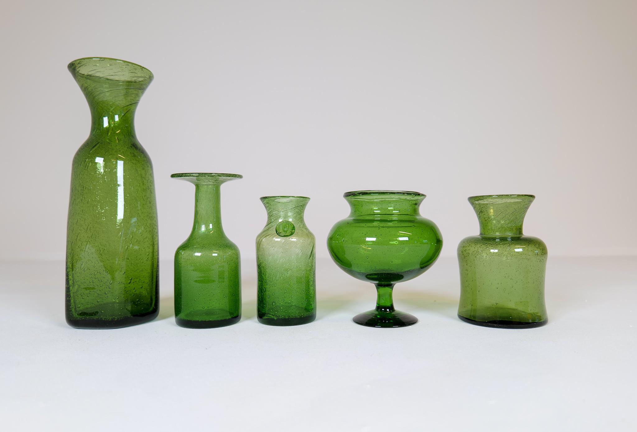 Mid-20th Century Midcentury Collection of Five Green Vases by Erik Hoglund, Sweden, 1960s