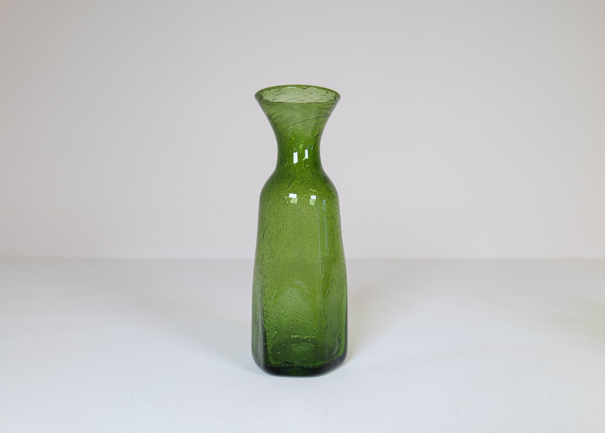 Art Glass Midcentury Collection of Five Green Vases by Erik Hoglund, Sweden, 1960s
