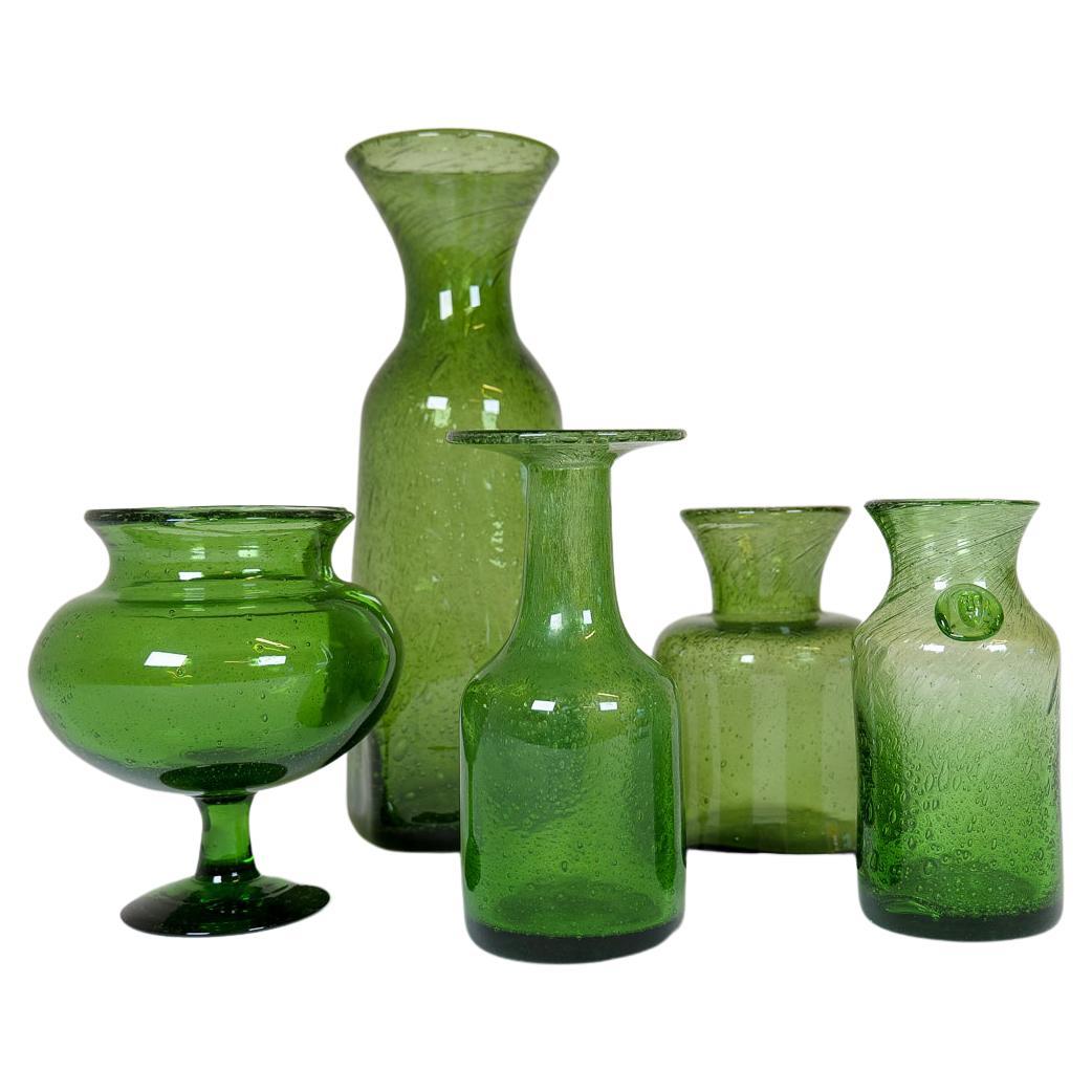 Midcentury Collection of Five Green Vases by Erik Hoglund, Sweden, 1960s