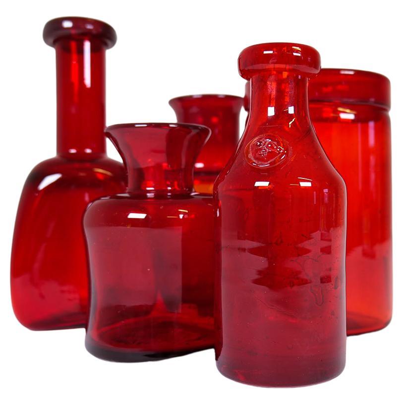 Mid-Century Collection of Five Rare Red Vases by Erik Hoglund, Sweden, 1960s For Sale