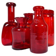 Mid-Century Collection of Five Rare Red Vases by Erik Hoglund, Sweden, 1960s