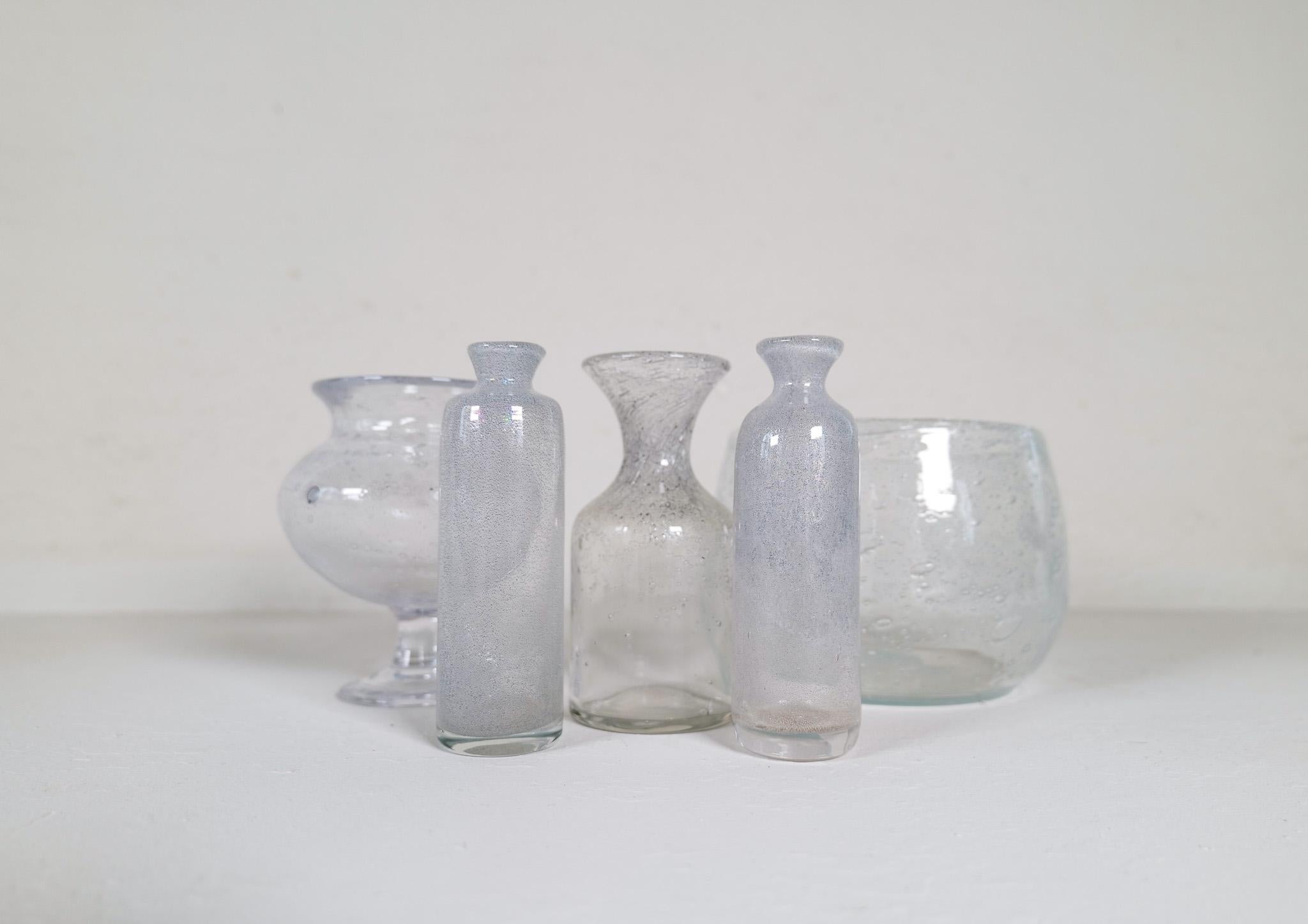 Swedish Midcentury Collection of Five Vases by Erik Hoglund, Sweden, 1960s