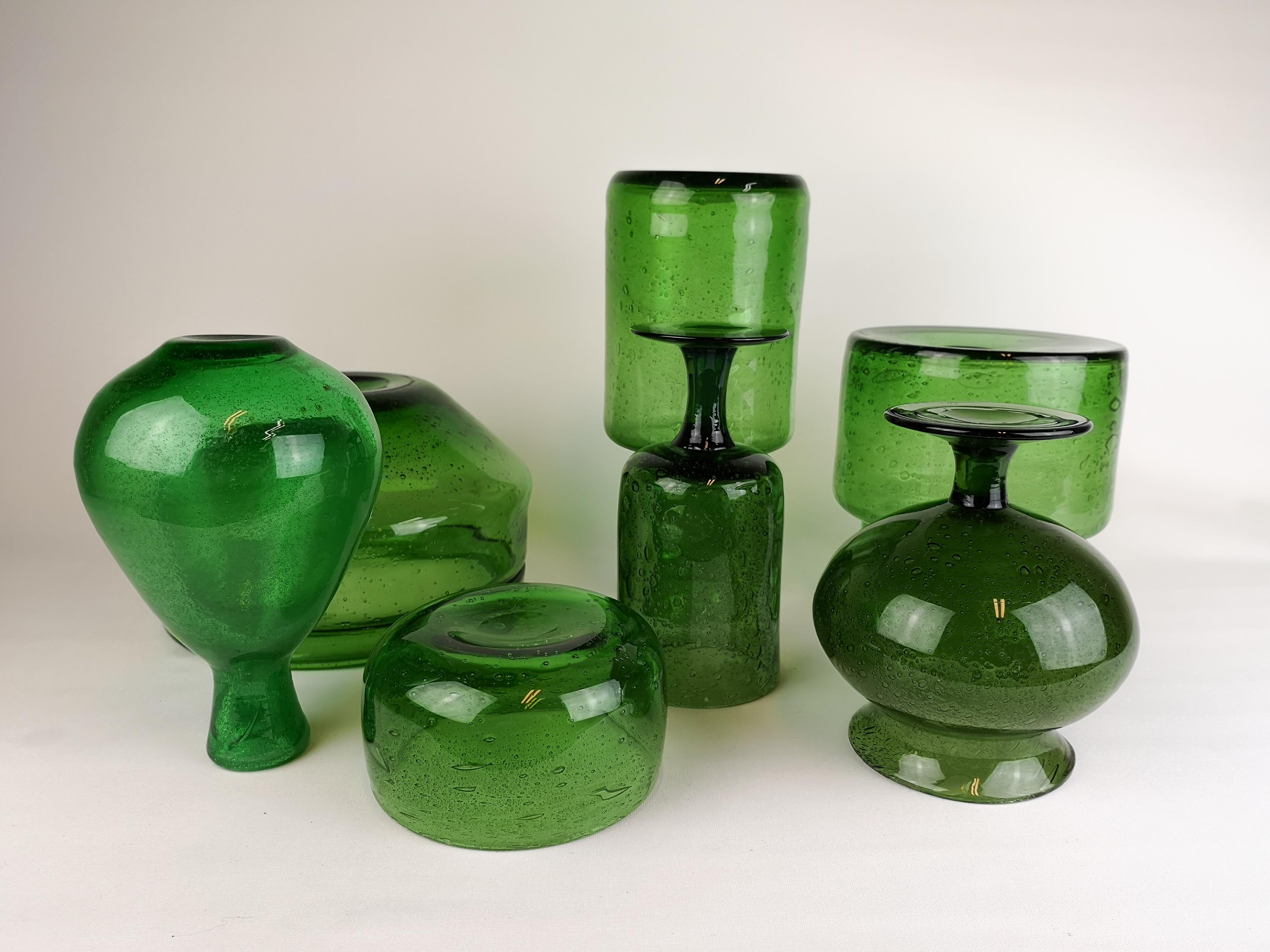 Midcentury Collection of Seven Green Vases by Erik Hoglund 7