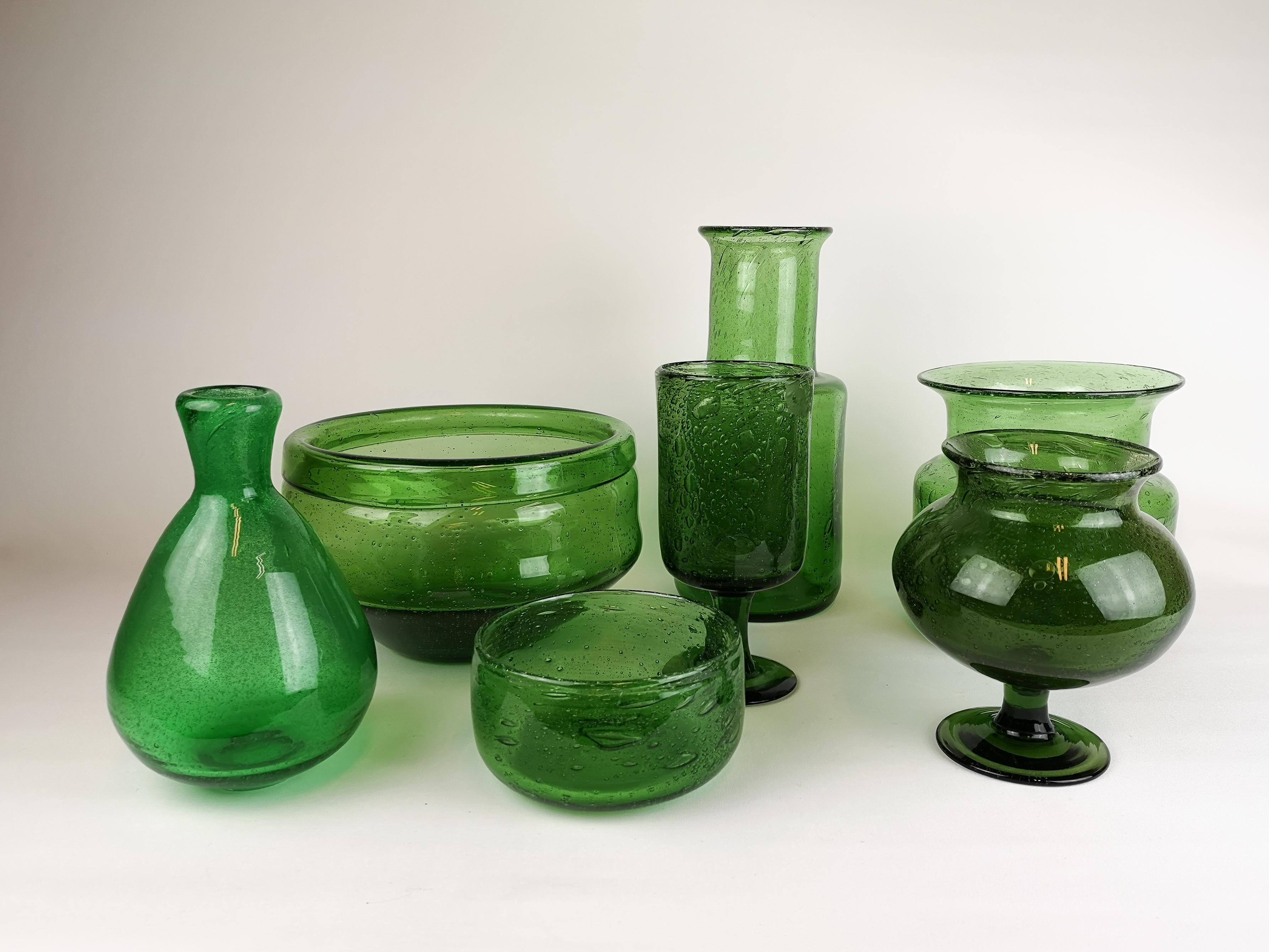 Swedish Midcentury Collection of Seven Green Vases by Erik Hoglund