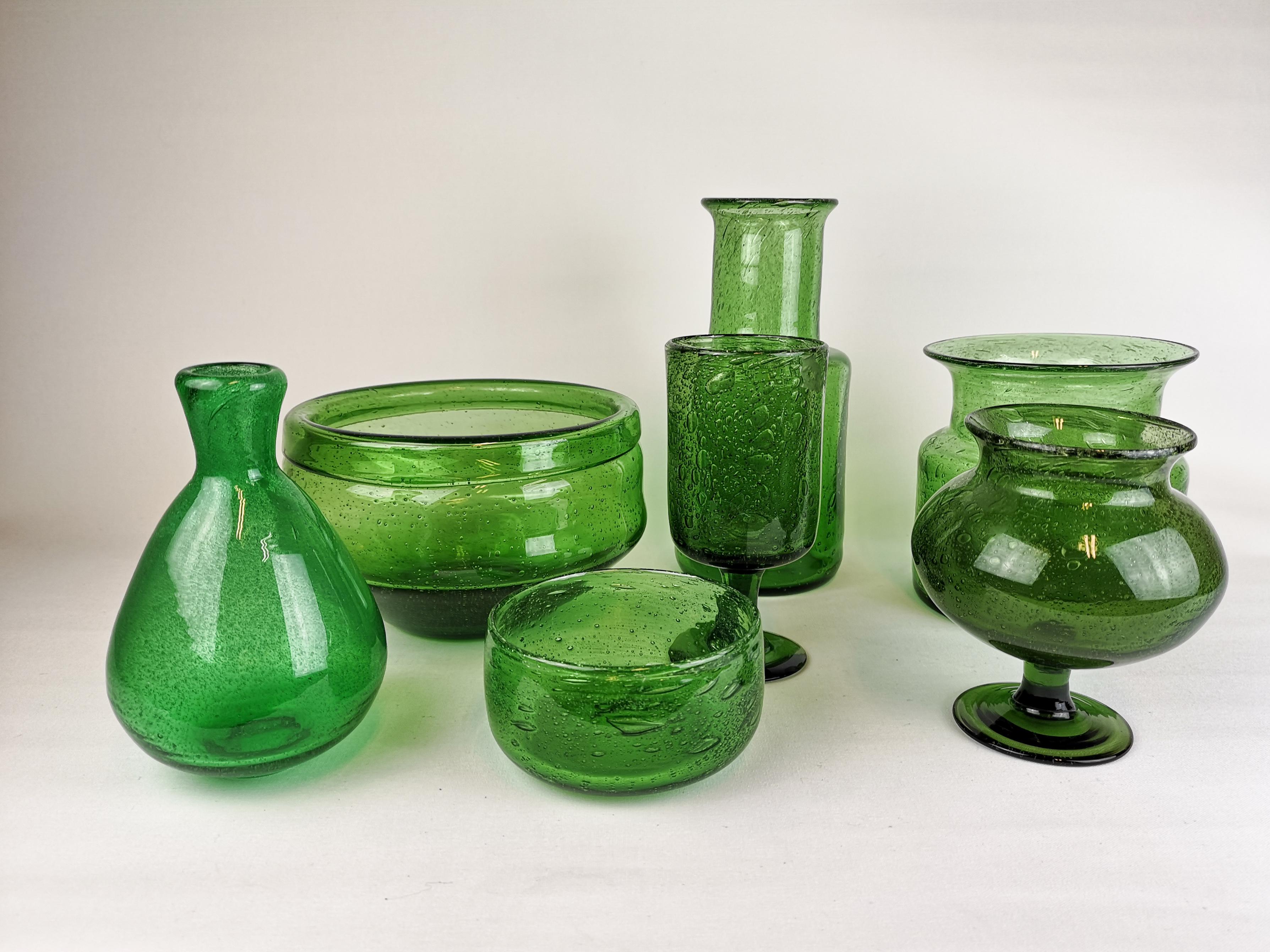 Mid-20th Century Midcentury Collection of Seven Green Vases by Erik Hoglund