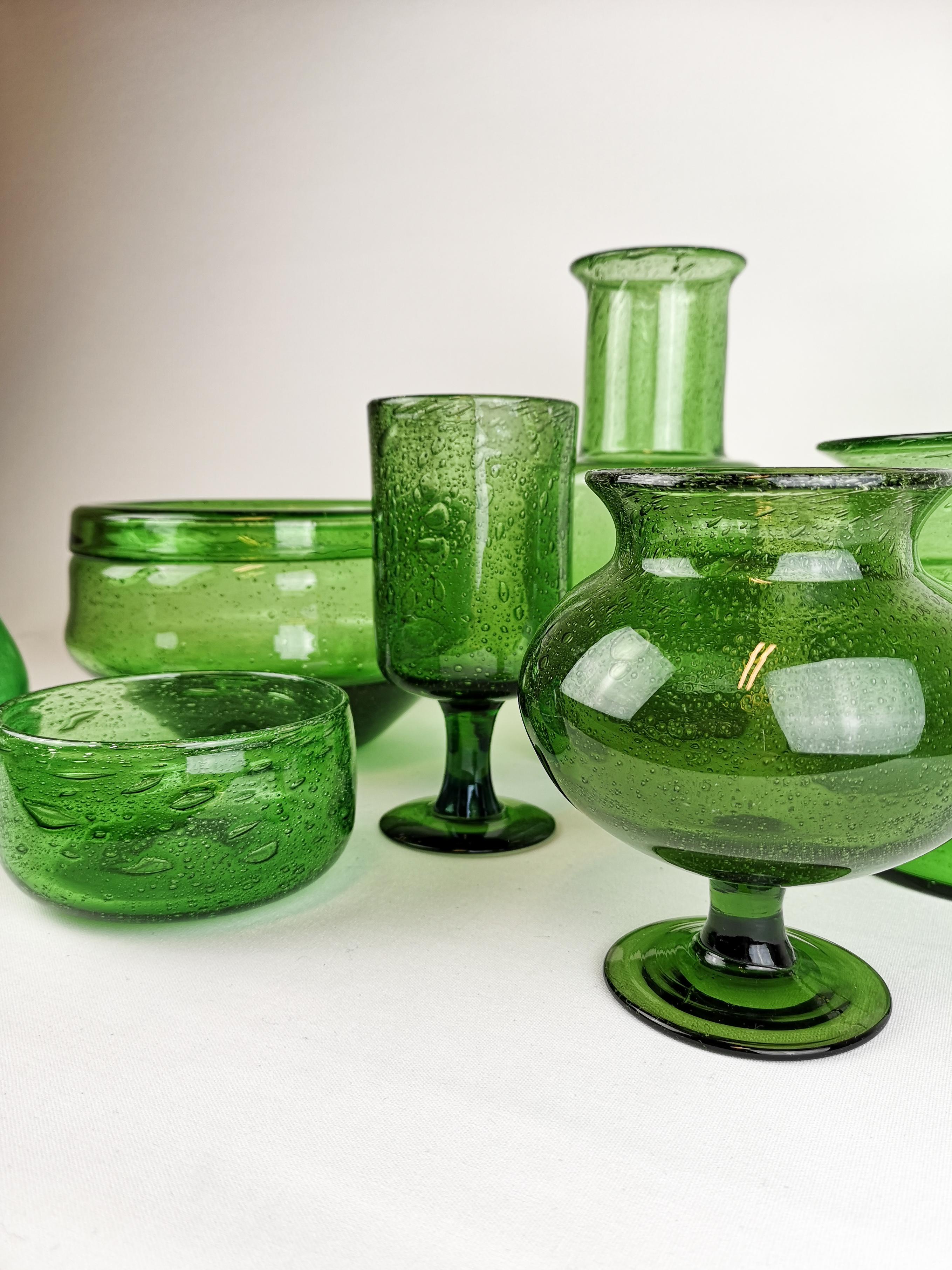 Midcentury Collection of Seven Green Vases by Erik Hoglund 1