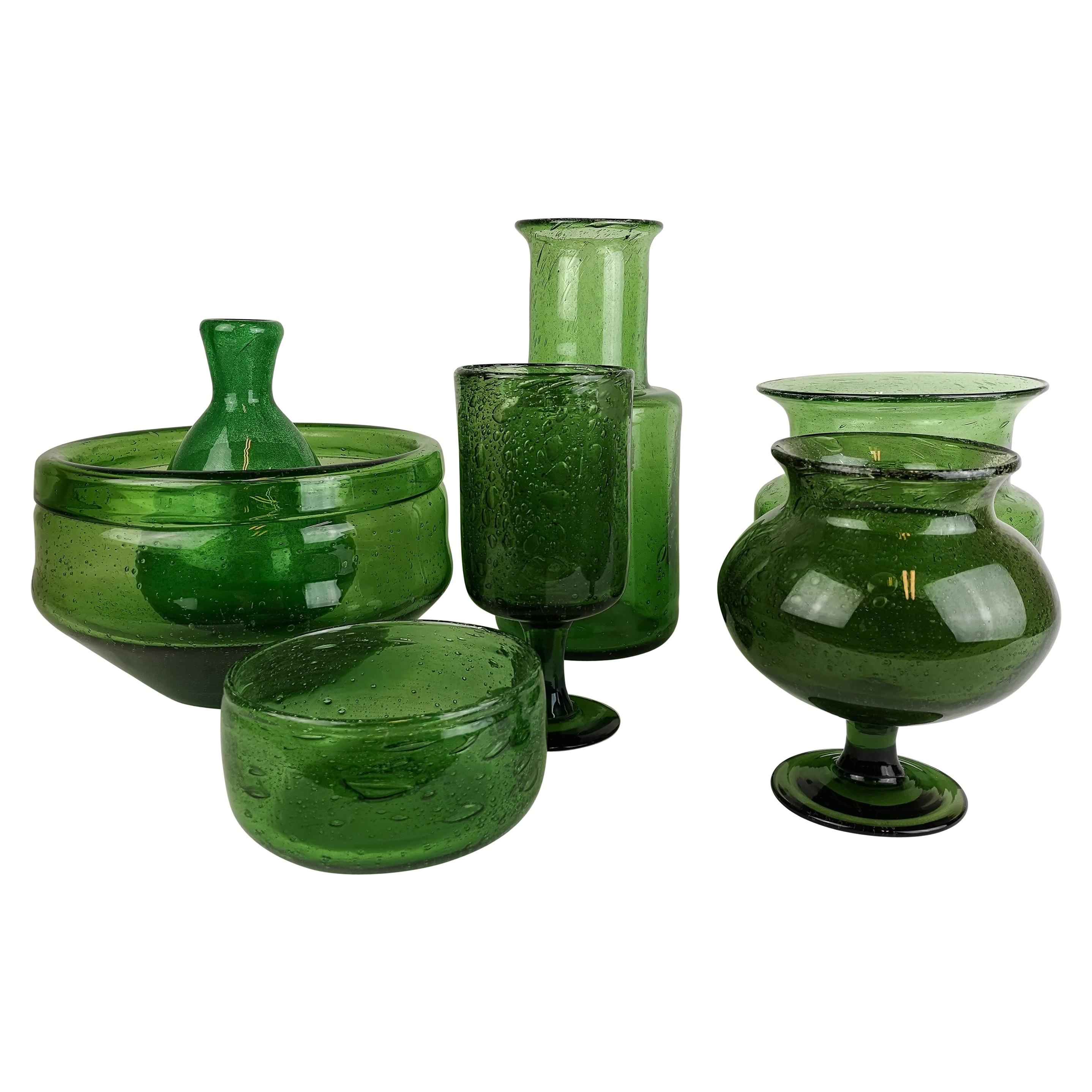 Midcentury Collection of Seven Green Vases by Erik Hoglund