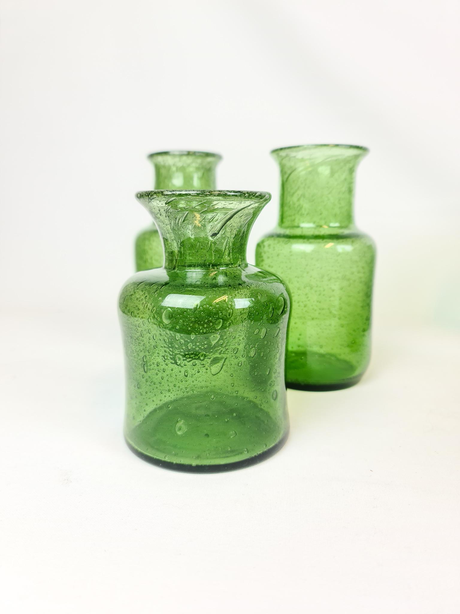 Art Glass Midcentury Collection of Six Green Vases by Erik Hoglund, Sweden, 1960s