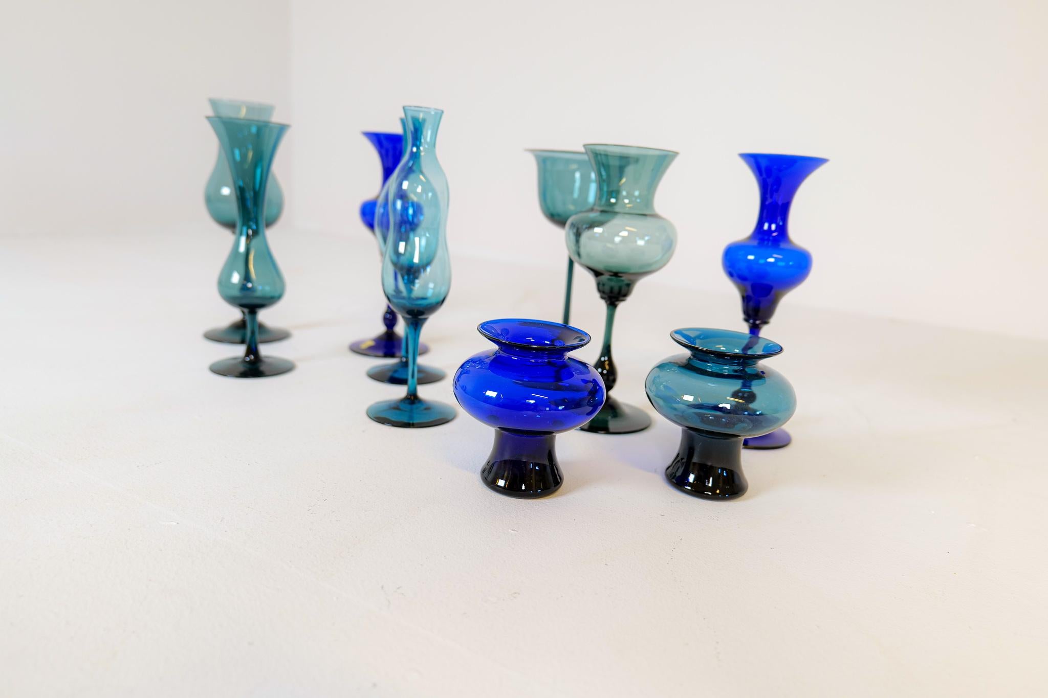 Mid-Century Collection of Ten Sculptural Gullaskruf Vases, Sweden, 1960s 3