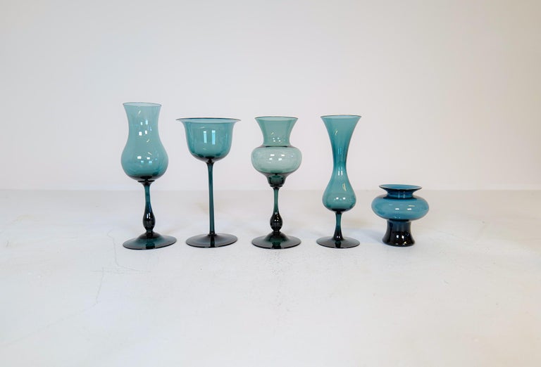 Mid-Century Collection of Ten Sculptural Gullaskruf Vases, Sweden, 1960s For Sale 4