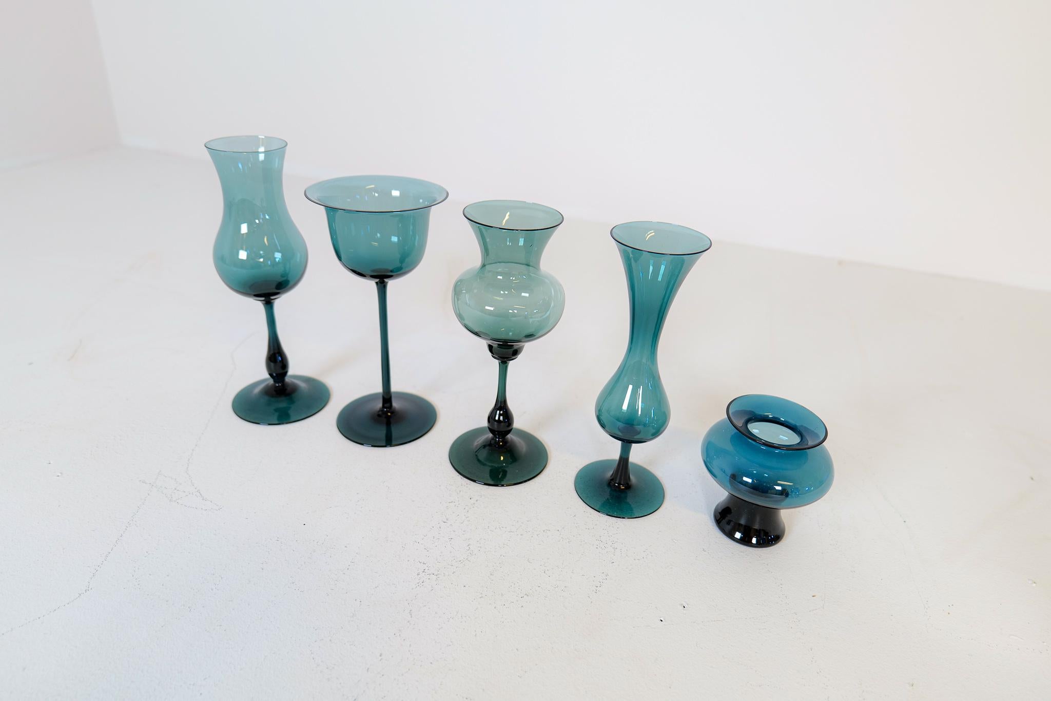 Mid-Century Collection of Ten Sculptural Gullaskruf Vases, Sweden, 1960s 5