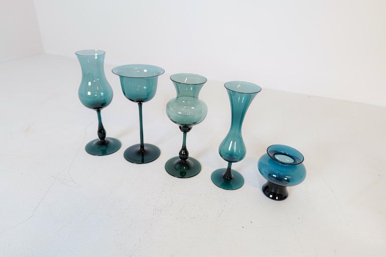 Mid-Century Collection of Ten Sculptural Gullaskruf Vases, Sweden, 1960s For Sale 5