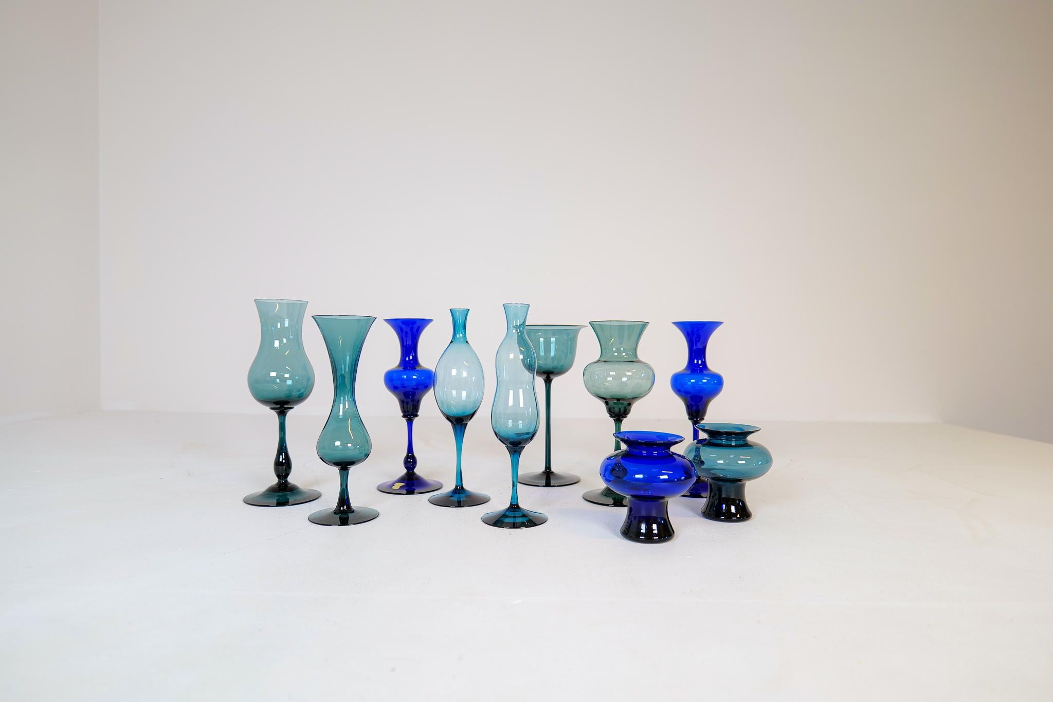 Swedish Mid-Century Collection of Ten Sculptural Gullaskruf Vases, Sweden, 1960s