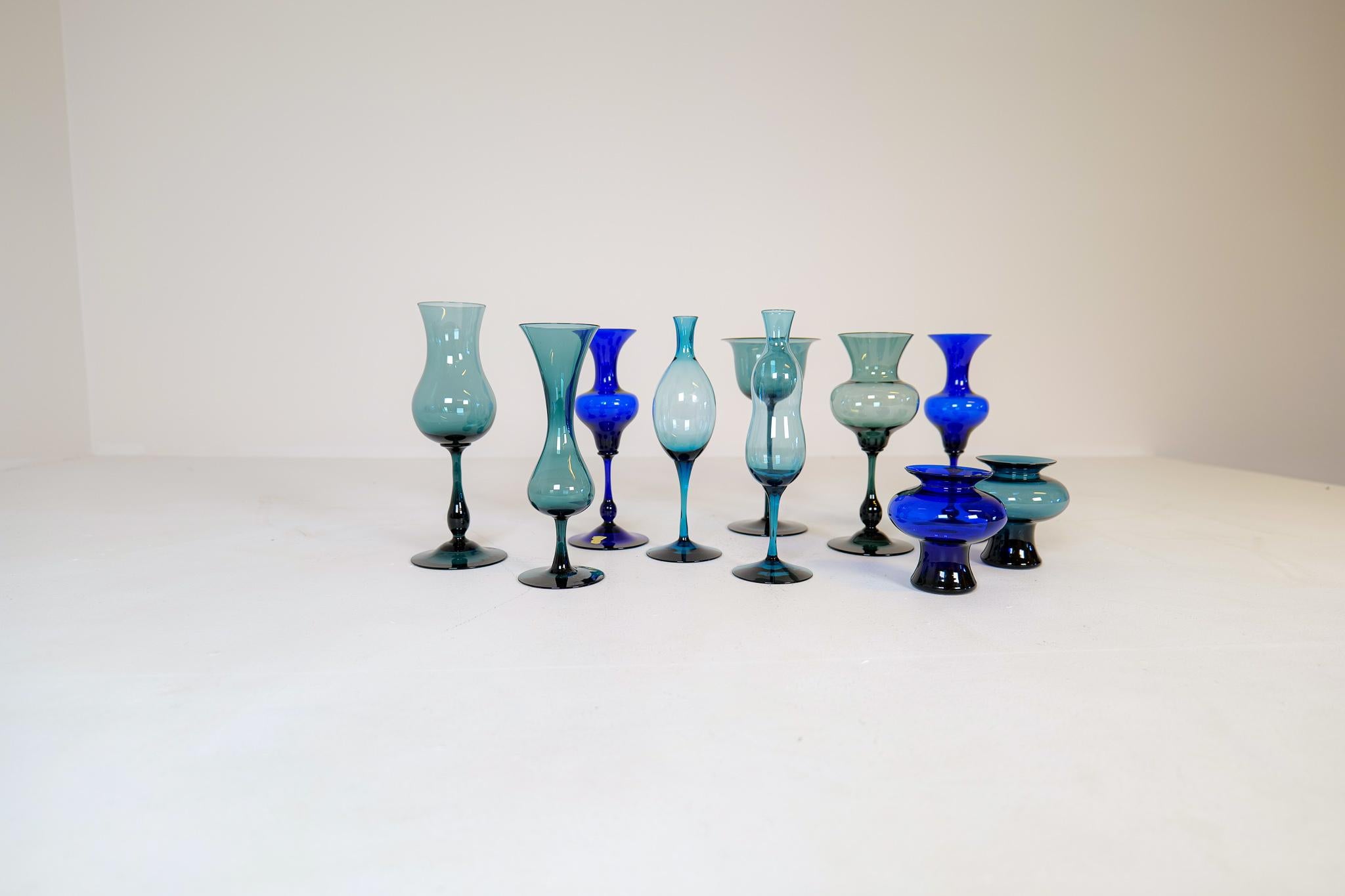 Art Glass Mid-Century Collection of Ten Sculptural Gullaskruf Vases, Sweden, 1960s