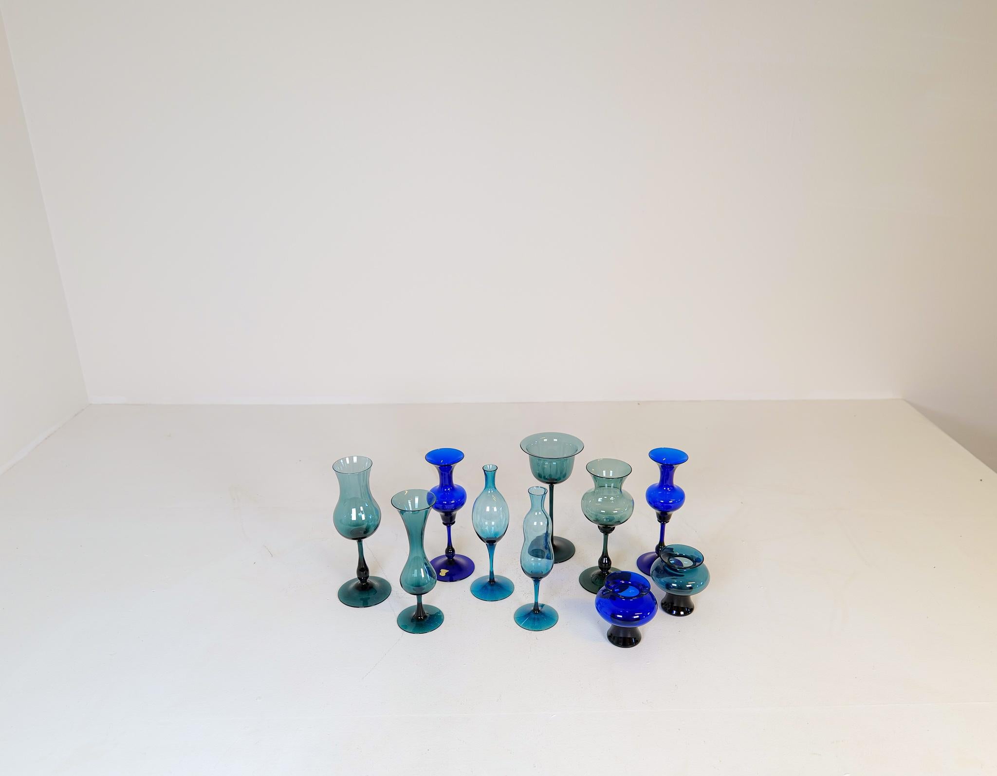 Mid-Century Collection of Ten Sculptural Gullaskruf Vases, Sweden, 1960s 2