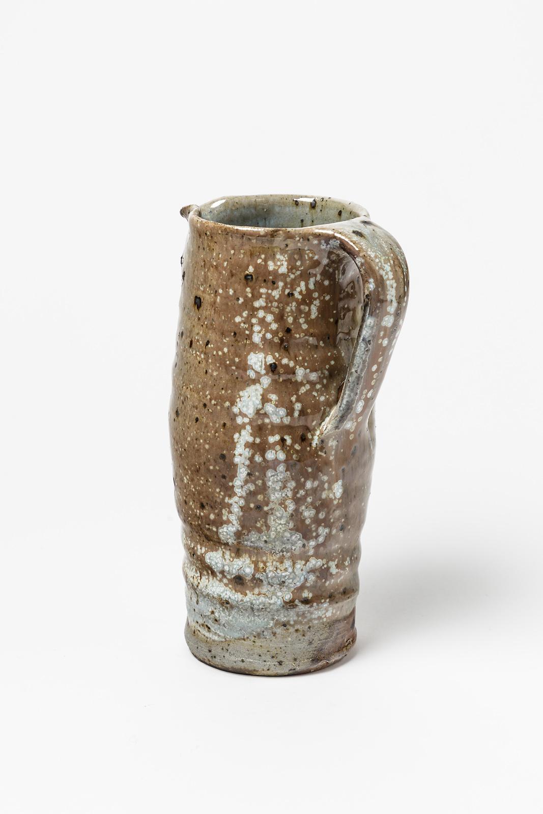 Midcentury Colored Stoneware Ceramic Pitcher or Vase by Schlichenmaier handmade In Excellent Condition For Sale In Neuilly-en- sancerre, FR