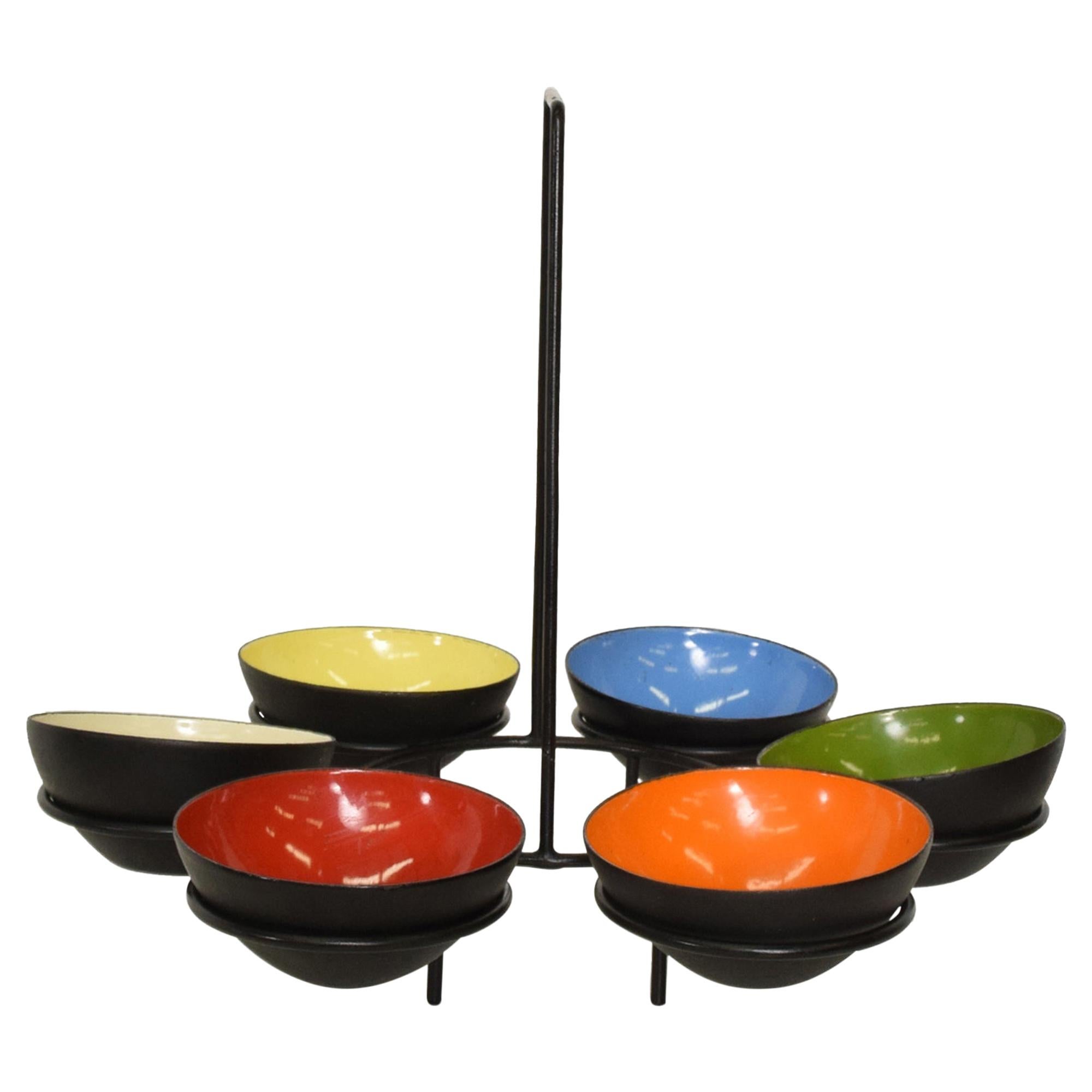 Midcentury Colorful Centerpiece Six Enamel Krenit Party Bowls by Krenchel, 1960s