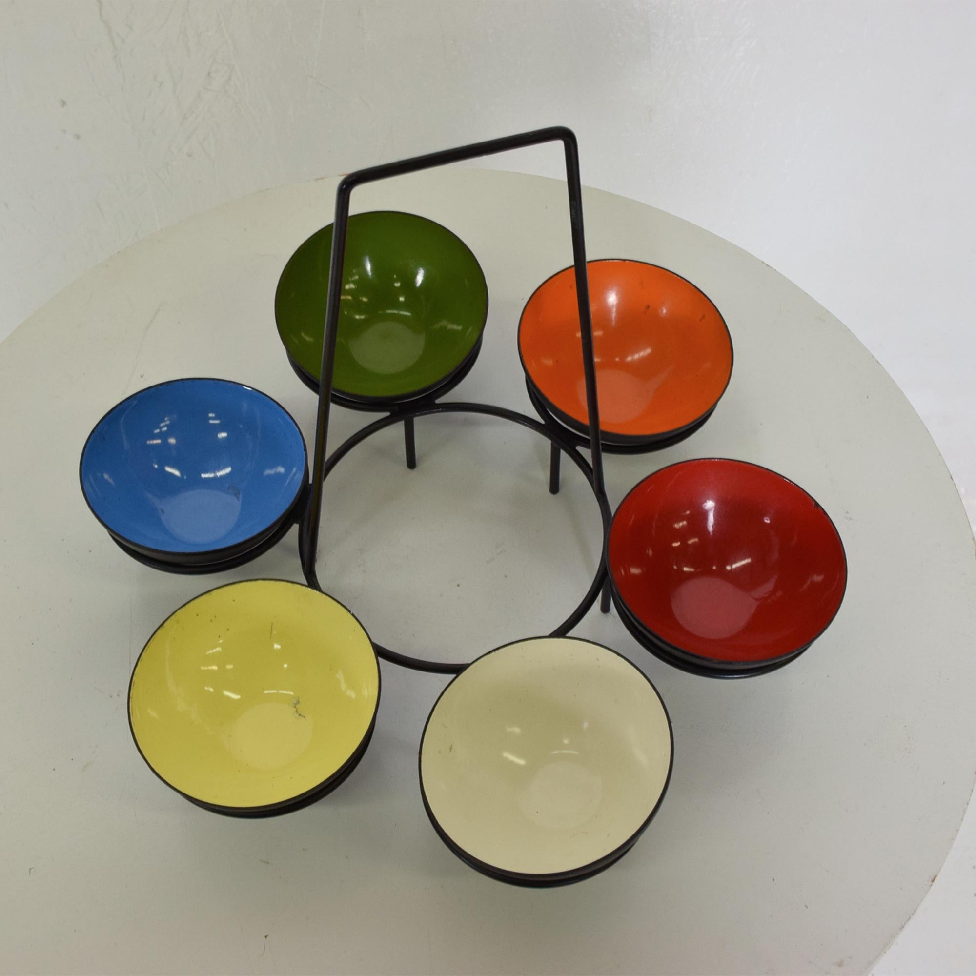 Danish 1950s Herbert Krenchel Colorful Krenit Serving Bowls Set of Six Denmark For Sale