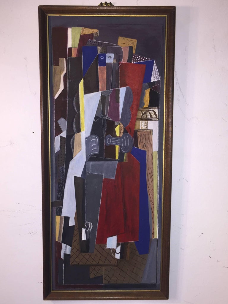 North American Midcentury Colorful Cubist Painting For Sale
