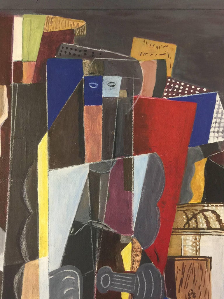 Midcentury Colorful Cubist Painting In Good Condition For Sale In Allentown, PA