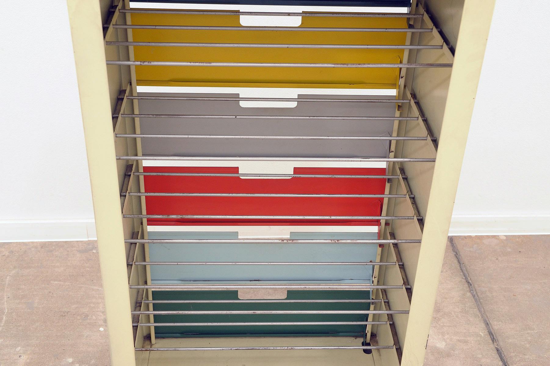  Midcentury colour sheet metal shoe rack, Eastern bloc, 1960´s 2