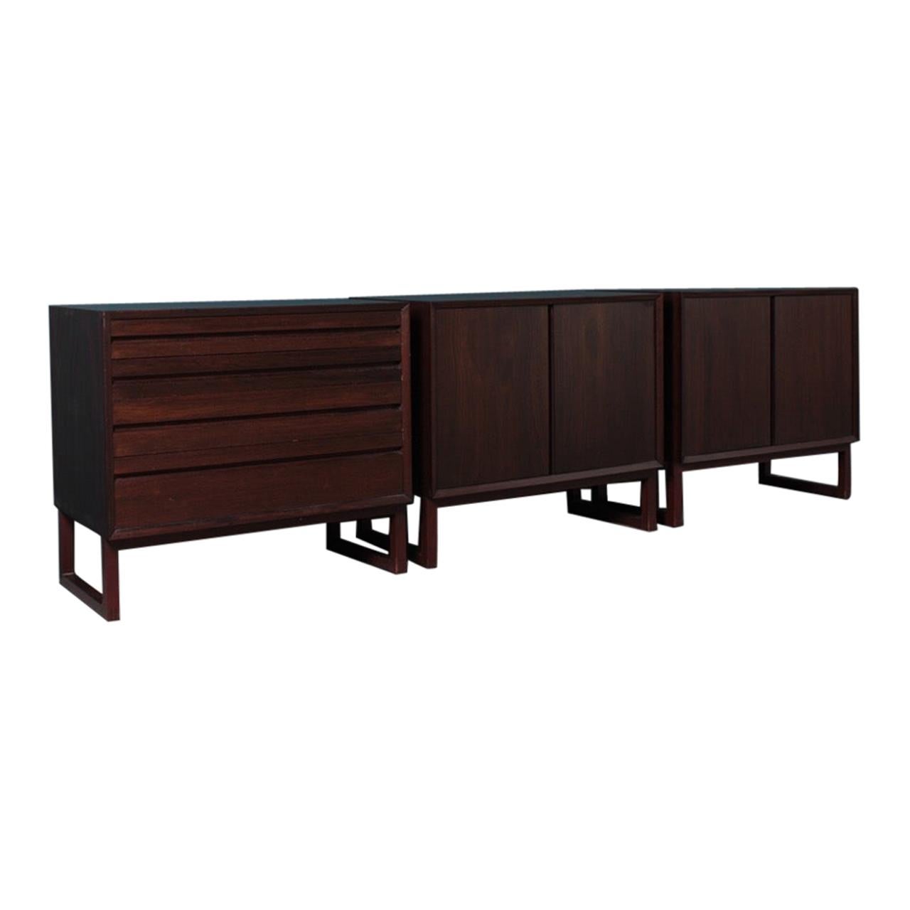 Midcentury Commode and Two Cabinets in Mahogany by Cado, Made in Denmark, 1960s