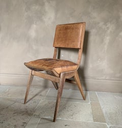 Midcentury Compass Chair in Solid Oak and Leather