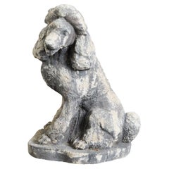 Midcentury Concrete Sculpture of a Sitting Poodle with Distressed Patina