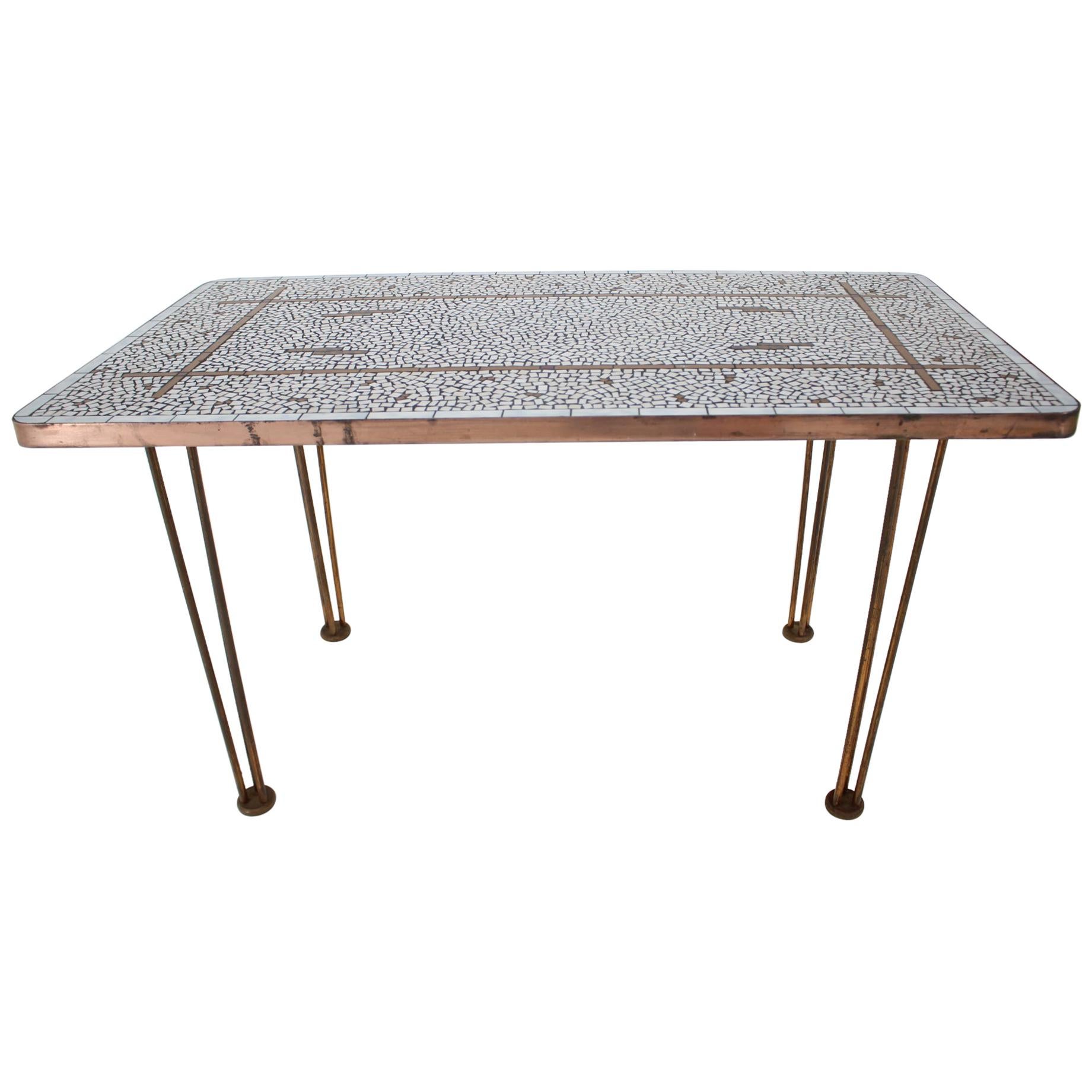 Midcentury Conference Brass Mosaic Table, 1960s