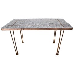 Vintage Midcentury Conference Brass Mosaic Table, 1960s